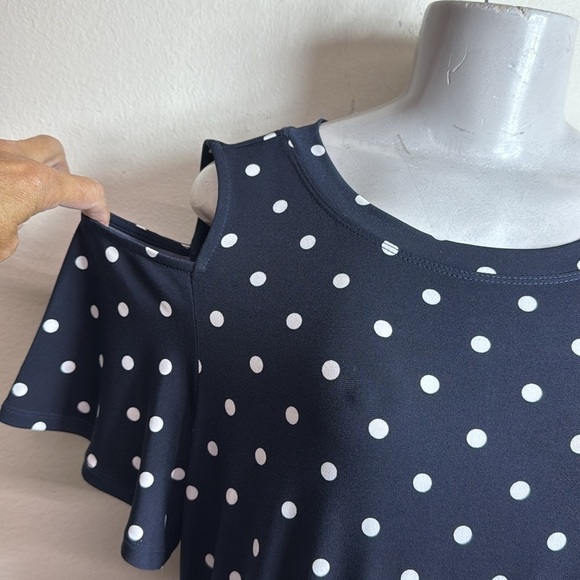 (H1)The Limited Navy Blue Polka Dot Zip Up Off Shoulder Wide Leg Jumpsuit,Size S - Picture 5 of 16